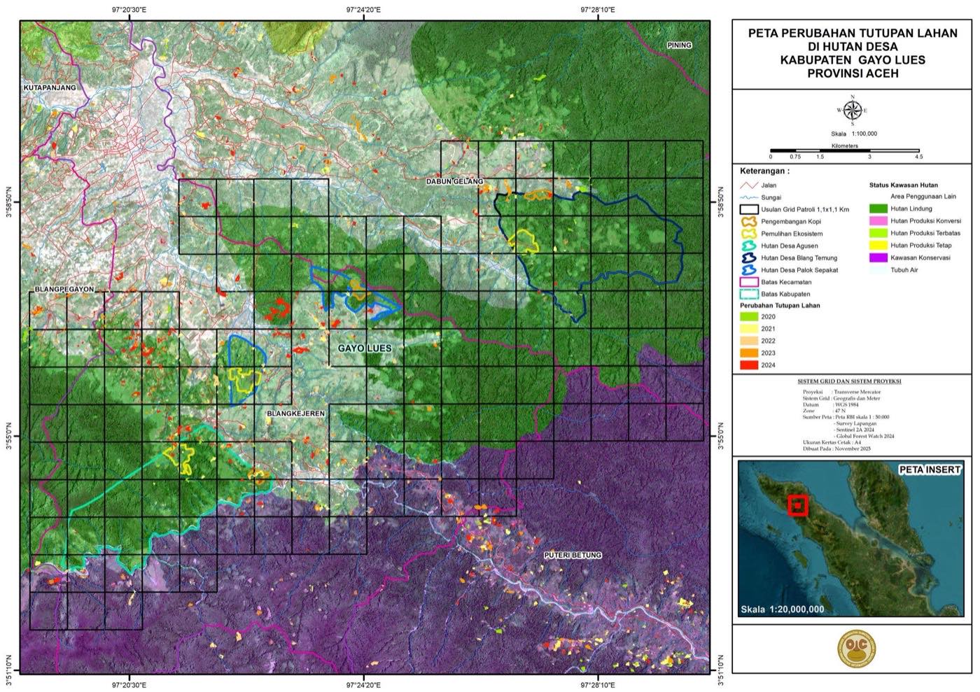 Mapped plot boundaries and forest buffer at Gayo Lues